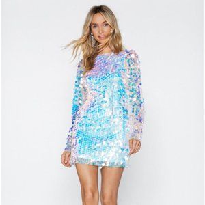 silver holographic sequin dress